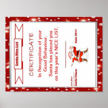 Certificado de la lista de Santa Niza Poster