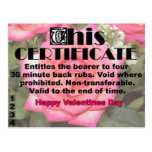 certificado de la tarjeta del día de San Valentín Tarjetas Postales