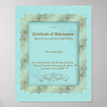 Certificado del diploma de la belleza de azul del  posters