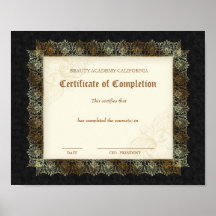 Certificado del diploma de la belleza de negro de  poster
