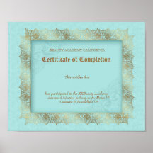 Certificado del diploma de la belleza de oro del a posters