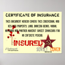 Certificado soviético de la cubierta de seguro poster