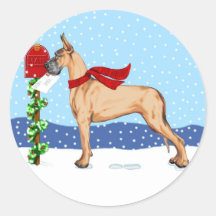 Cervatillo del correo del navidad de great dane pegatina redonda