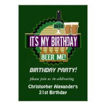 Cerveza yo invitaciones de la fiesta de cumpleaños comunicados personalizados