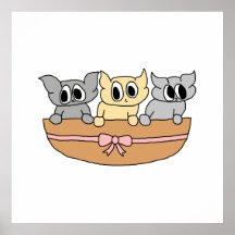 Cesta con 3 gatitos, historieta poster