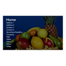 Cesta con las frutas coloridas en fondo azul tarjetas de negocios