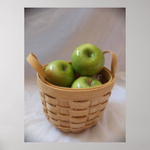 Cesta de impresión verde de las manzanas poster