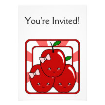 Cesta de Kawaii Apple (chica) Invitaciones Personalizada