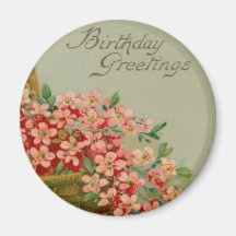 Cesta de la flor del cumpleaños del vintage imán para frigorifico