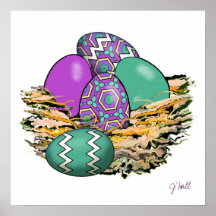 Cesta de los huevos de Pascua coloridos 02 Poster