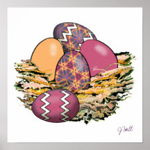 Cesta de los huevos de Pascua coloridos 07 Poster