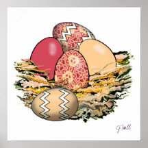 Cesta de los huevos de Pascua coloridos 09 Posters