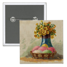 Cesta de Pascua del vintage con los huevos colorea Pins
