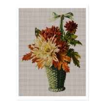 Cesta pasada de moda de flores postal