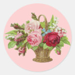Cesta subió vintage de la flor etiquetas redondas