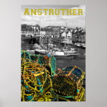 Cestas por el poster de Anstruther del puerto