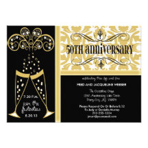 Champán y 50.as invitaciones del aniversario del d invitacion personalizada