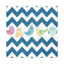 Chevron azul raya búhos lindos caprichosos de los  impresiones en lona