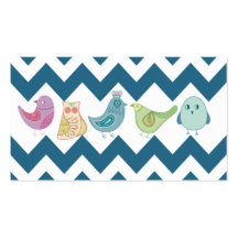 Chevron azul raya búhos lindos caprichosos de los  plantillas de tarjeta de negocio
