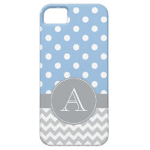 Chevron gris y monograma azul del personalizado de iPhone 5 funda