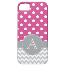 Chevron gris y monograma rosado del personalizado  iPhone 5 Case-Mate cárcasas
