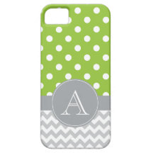 Chevron gris y monograma verde del personalizado d iPhone 5 protector