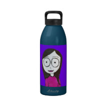 Chica azul botellas de beber