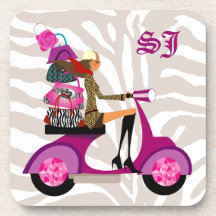 Chica blanco BG del monedero de la vespa del negro Posavasos De Bebida
