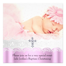 Chica blanco rosado de la cruz de la joya de la fo invitación personalizada