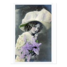 "Chica bonito con el vintage de la lila" Postal