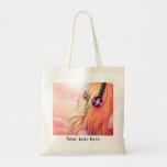 Chica bonito del animado en la puesta del sol bolsas