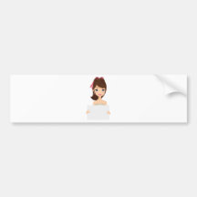 Chica bonito que lleva a cabo la muestra etiqueta de parachoque