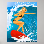 Chica bronceado de la persona que practica surf posters