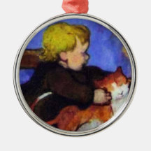 Chica con su gato del mascota ornamento para arbol de navidad