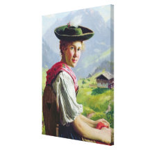 Chica con un gorra en paisaje de la montaña lona estirada galerías