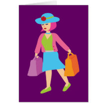 Chica de compras retro felicitacion 