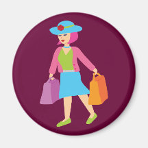 Chica de compras retro iman de frigorífico