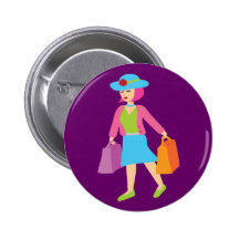 Chica de compras retro pin