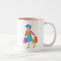 Chica de compras retro tazas de café