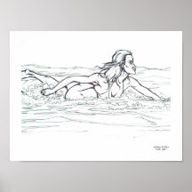 Chica de la persona que practica surf impresiones