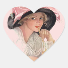 Chica de la soda que sorbe en gorra calcomania corazon