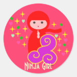 Chica de Ninja en rojo Etiquetas Redondas