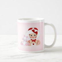 Chica del capo con el conejito taza de café