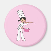 Chica del cocinero del dibujo animado imán para frigorífico