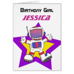 Chica del cumpleaños del astronauta tarjetas