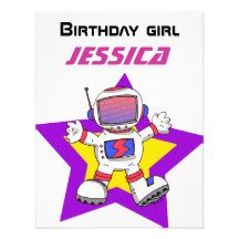 Chica del cumpleaños del astronauta invitación