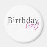 Chica del cumpleaños (escritura rosada) imán de frigorífico