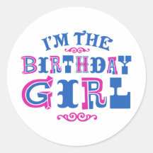 Chica del cumpleaños etiqueta redonda