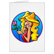 Chica del dibujo animado con el rosa tarjetas