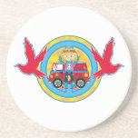 Chica del Hippie con la autocaravana y las palomas Posavasos Diseño